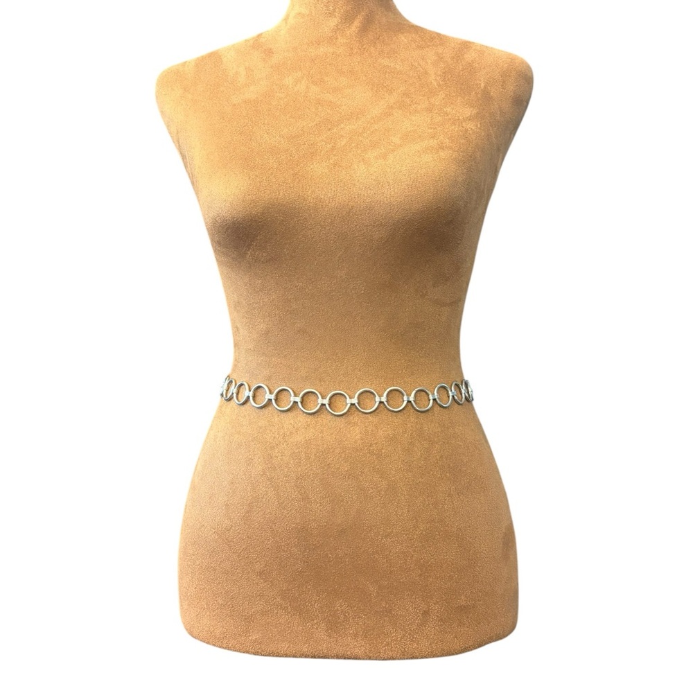 Silver‎ Tone Waist Belt Adjustable Up To 38” Small Circles Boho Western Classic